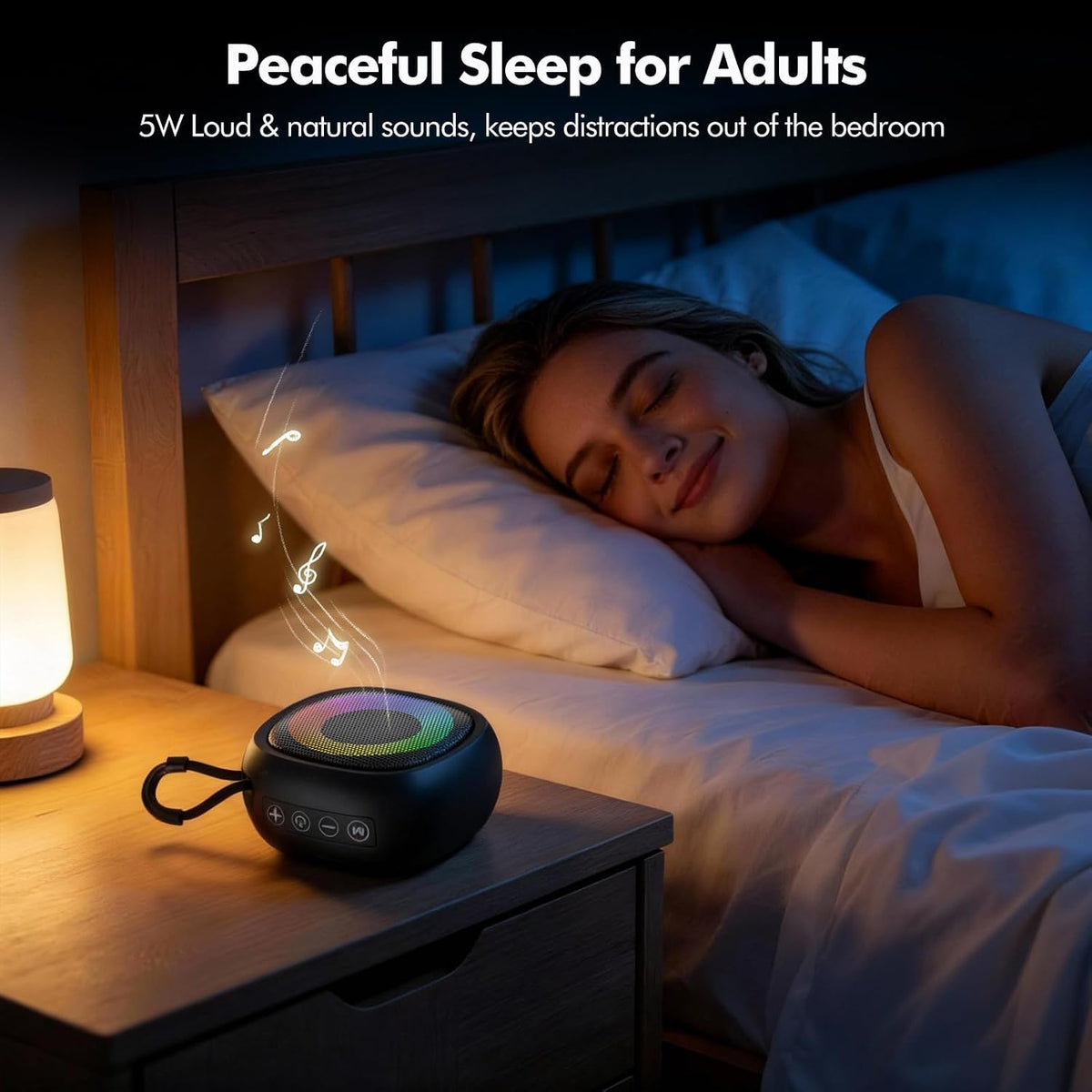 White Noise Machine with 25 Soothing Sounds 5W Loud Stereo Sound Adjustable Volume, Colors Light, Memory Function, 4 Timers, FM Radio, Battery Portable Sound Machine for Sleeping, Baby, Kids, Adults