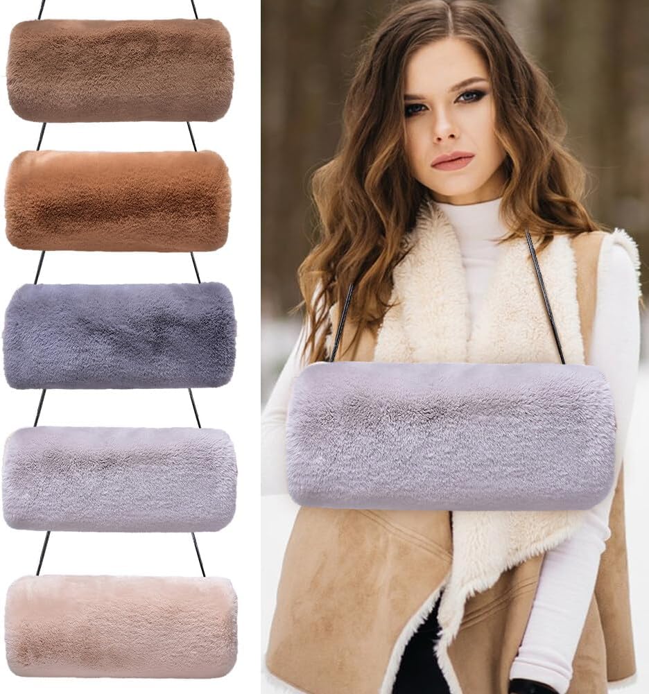 Faux Fur Hand Muffs for Women Winter Warm Arm Hand Warmer Gloves Arms Warmer Fluffy Warm Faux Fur Muffs with Strap