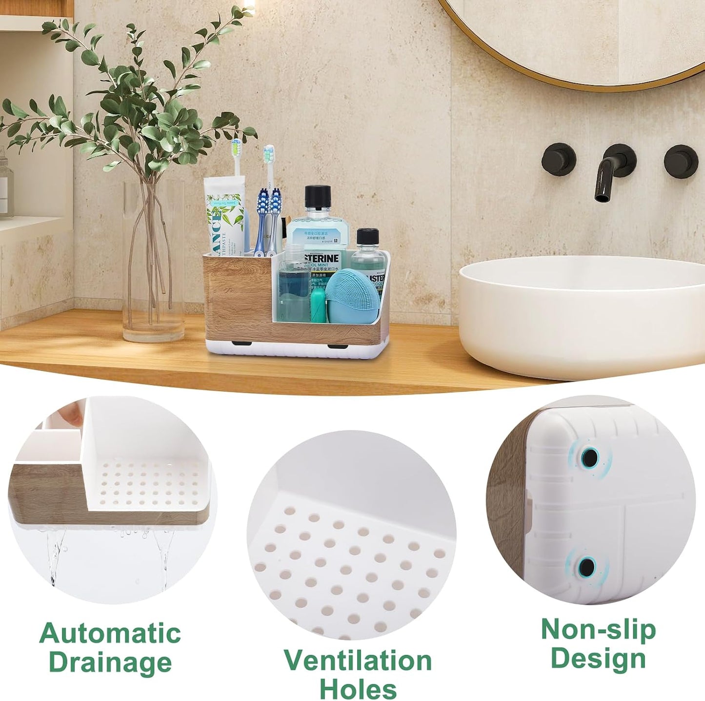 Toothbrush Holders for Bathroom Counter Organizer and Storage (White) | Easy To Clean, Drainage, Non-Slip, Detachable, Kids Electric Toothbrush and Toothpaste Holder for Bathroom