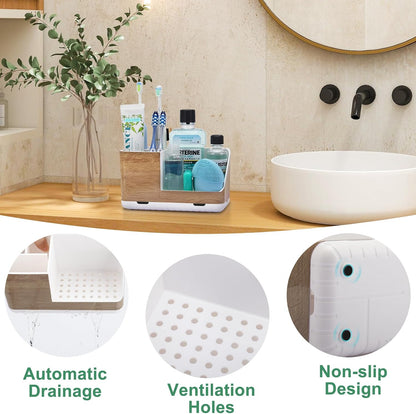 Toothbrush Holders for Bathroom Counter Organizer and Storage (White) | Easy To Clean, Drainage, Non-Slip, Detachable, Kids Electric Toothbrush and Toothpaste Holder for Bathroom