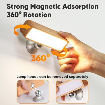 Battery Operated Wall Sconces Set of Two, Rechargeable Wall Lights Battery Operated, Wood Stick On Wall Mounted lamp Bedside Reading for Bedroom, Stepless Dimmable Wall Lamps for Living Room
