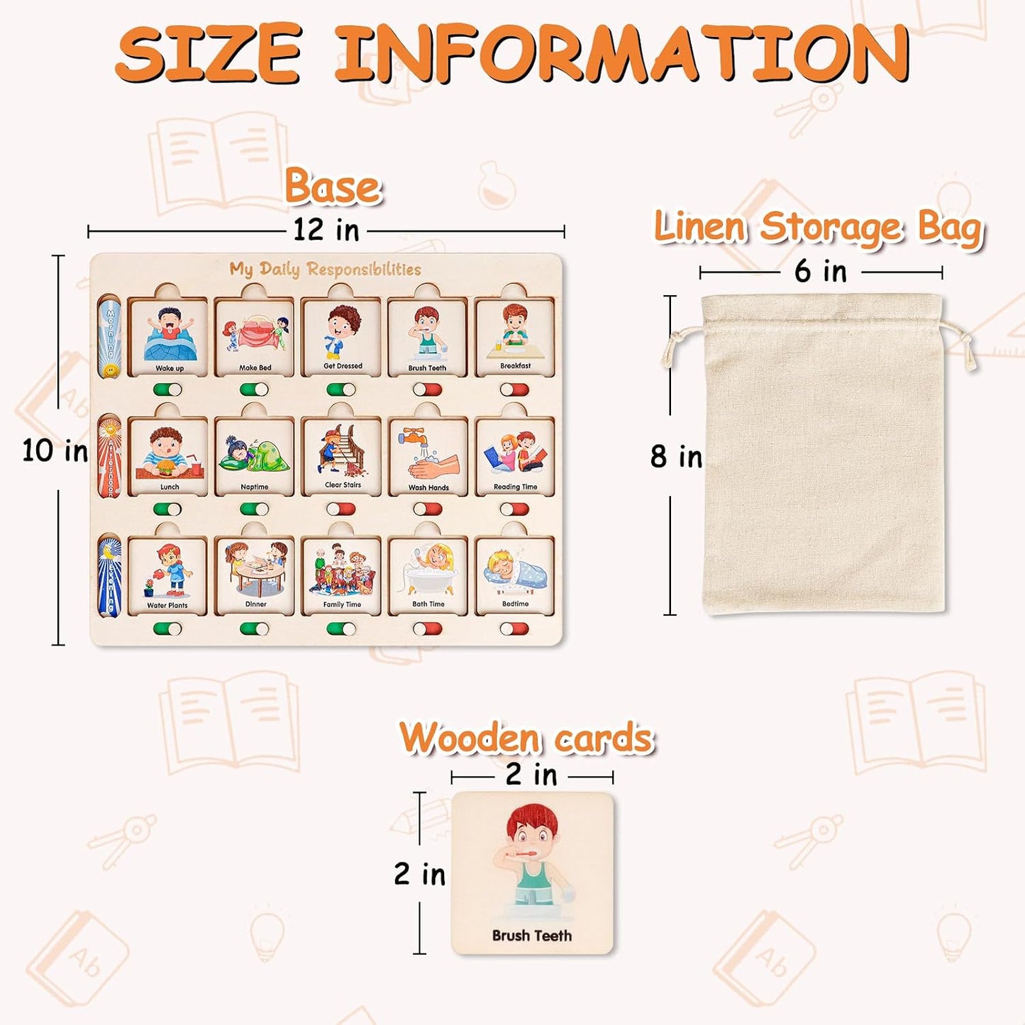 ABCxGOOD Wooden Visual Schedule for Kids Chore Chart, Morning Bedtime Daily Routine Chart for Toddlers, Autism Learning Materials for Homeschool Classroom,76 Wooden Cards.