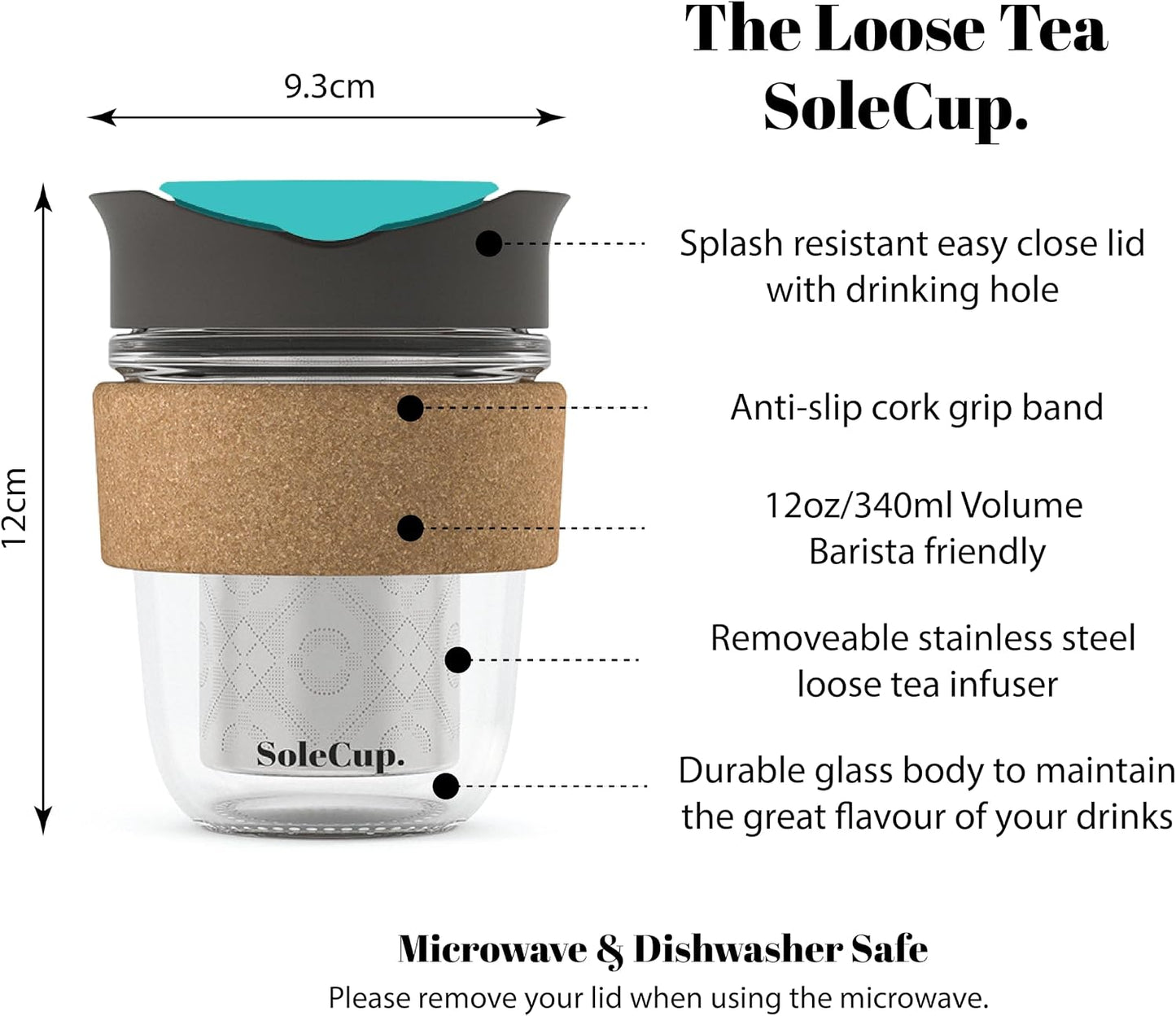 Large Travel Mug Loose Tea Infuser - Detachable Tea Strainer with Spill Proof Lid - 18oz/530ml BPA-Free Reusable Glass Travel Coffee Cup with Cork Band (Pink, 18oz)