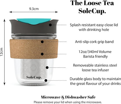 Large Travel Mug Loose Tea Infuser - Detachable Tea Strainer with Spill Proof Lid - 18oz/530ml BPA-Free Reusable Glass Travel Coffee Cup with Cork Band (Pink, 18oz)