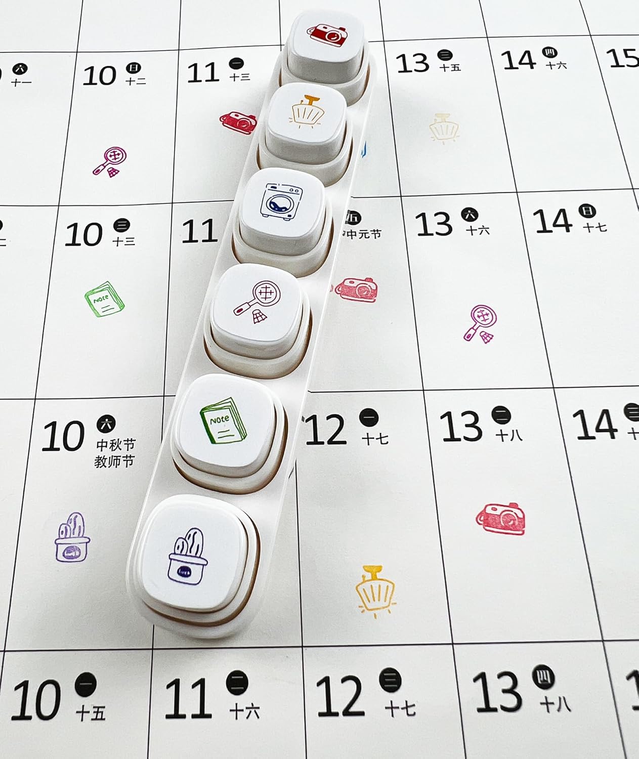 6-in-1 Pre Self-Inking Planner Stamp Set - Portable Emoticon Weather Themes Stamps with Storage Case for Bullet Journal, Scrapbooking, Travel, Daily Planning -100mm x 15mm (Quick-Dry Ink, 2pcs)