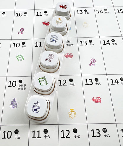 6-in-1 Pre Self-Inking Planner Stamp Set - Portable Emoticon Weather Themes Stamps with Storage Case for Bullet Journal, Scrapbooking, Travel, Daily Planning -100mm x 15mm (Quick-Dry Ink, 2pcs)