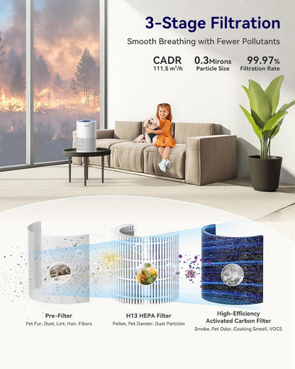 Tailulu Air Purifiers for Home 1200 Ft², H13 True HEPA Air Purifier Bedroom