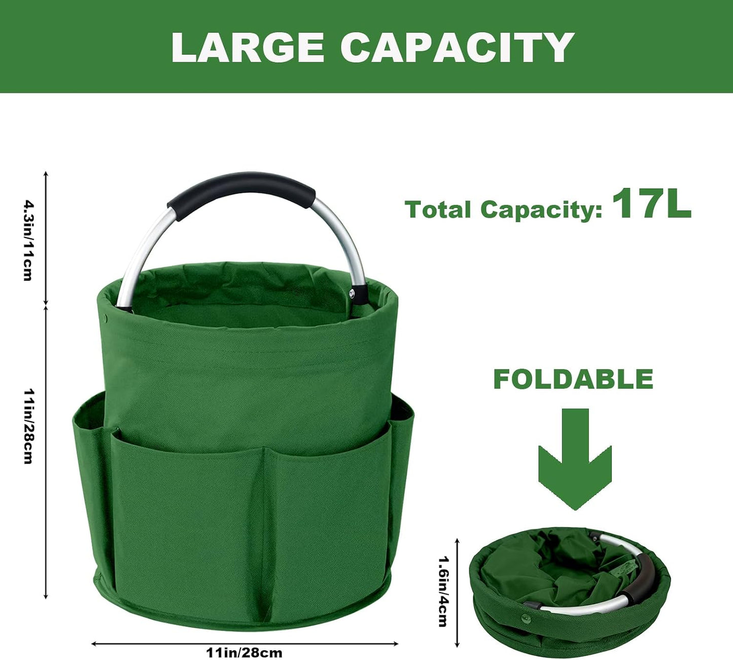 Cleaning Caddy with Handle, 17L Foldable Cleaning Supplies Organizer, Portable Storage Basket, Cleaning Supply Caddy, Multifunctional Cleaning Bucket Bag for Garden, Home, Kitchen (Black)