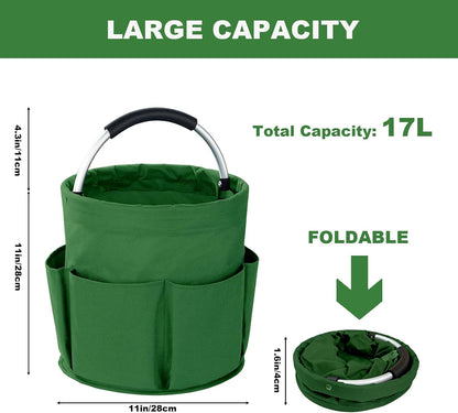Cleaning Caddy with Handle, 17L Foldable Cleaning Supplies Organizer, Portable Storage Basket, Cleaning Supply Caddy, Multifunctional Cleaning Bucket Bag for Garden, Home, Kitchen (Black)