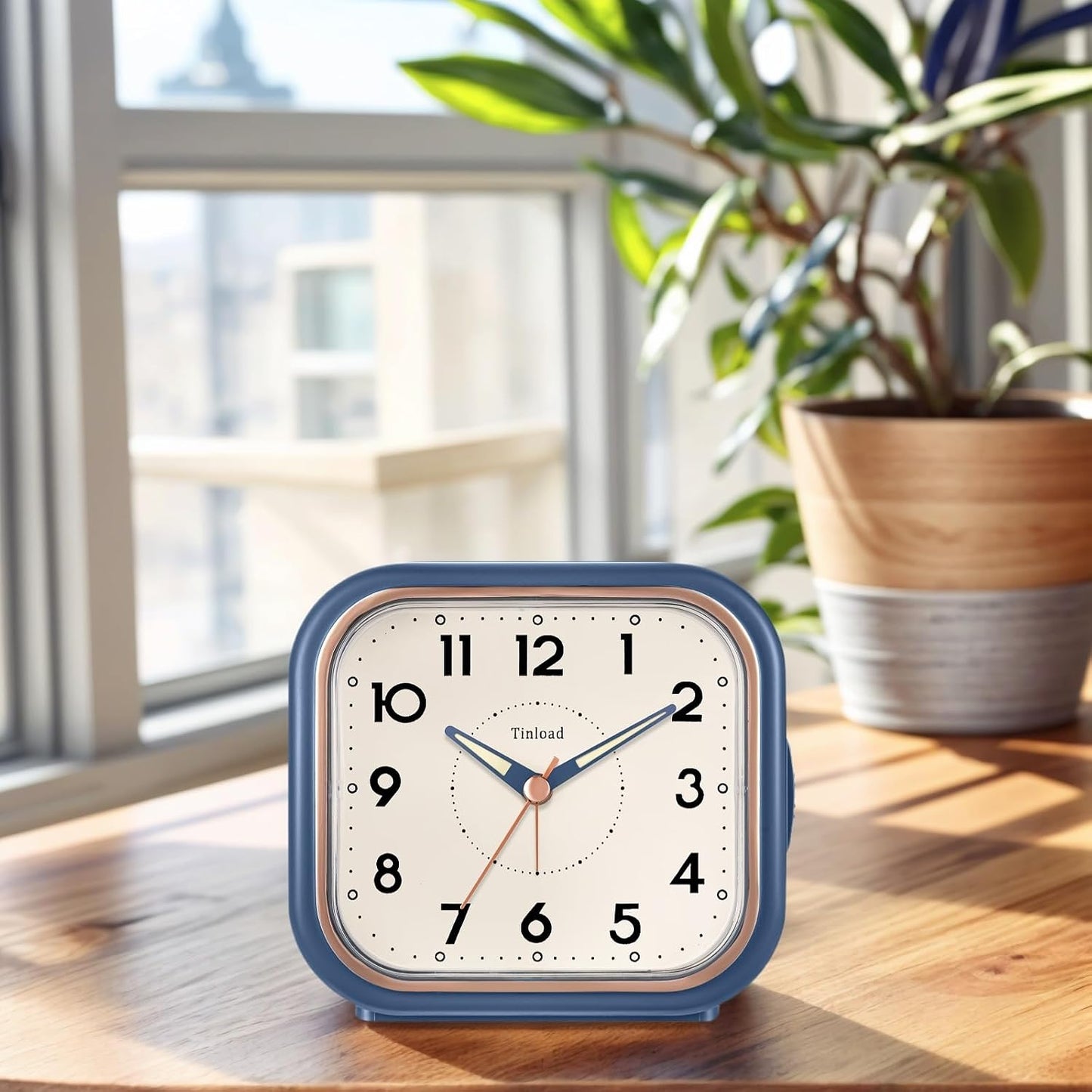 Tinload 4.3" Vintage Retro Analog Alarm Clock, Super Silent Non Ticking Clock with Manual Light, Snooze, Battery Operated, Simply Design, for Living Room, Bedroom, Bedside, Desk(Blue-V2)