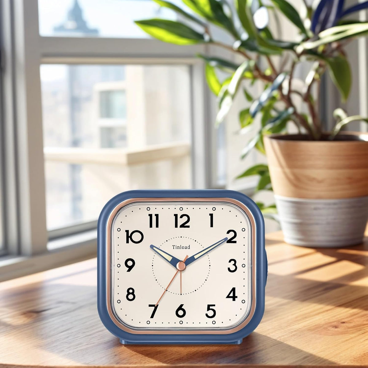 Tinload 4.3" Vintage Retro Analog Alarm Clock, Super Silent Non Ticking Clock with Manual Light, Snooze, Battery Operated, Simply Design, for Living Room, Bedroom, Bedside, Desk(Blue-V2)