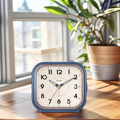 Tinload 4.3" Vintage Retro Analog Alarm Clock, Super Silent Non Ticking Clock with Manual Light, Snooze, Battery Operated, Simply Design, for Living Room, Bedroom, Bedside, Desk(Blue-V2)