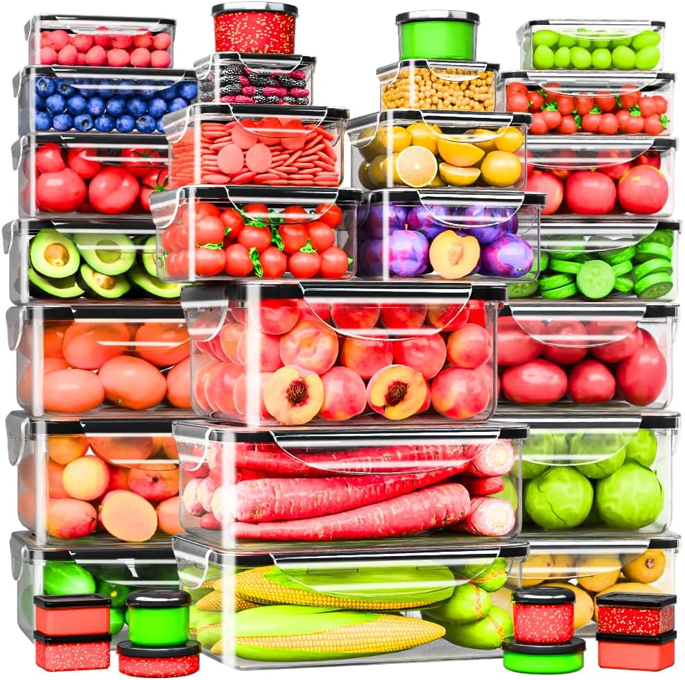 5 Pack Large Fruit Storage Containers for Fridge with Removable Colander | Plastic Food Storage Containers with Lids Airtight-Leak Proof Refrigerator Organizers and Storage of Vegetable
