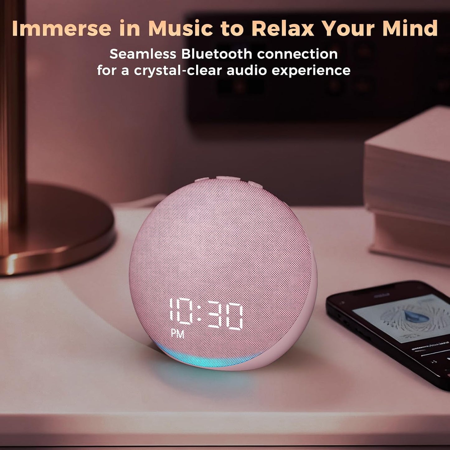 Sound Machine Alarm Clock for Bedroom: 25 Natural Sleep Sounds | White Noise Machine for Adults Kids Baby - Gentle Wake Up Alarm with Bluetooth Speaker - Putty