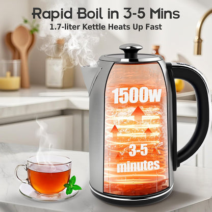 Electric Kettle Temperature Control 1.7L, Stainless Steel Interior (No Plastic Contact), 1500W Electric Tea Kettle, Hot Water Boiler Heater, LED Display&Touch Control,Auto-Shutoff/Boil-Dry Protection