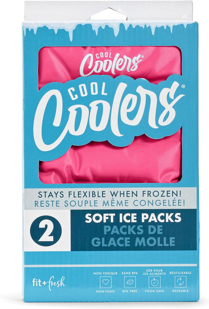 Cool Coolers by Fit & Fresh 2 Pack XL Soft Ice Packs for Cooler, Flexible Stretch Nylon, Lunch Box Ice Packs, Large Reusable Freezer Packs, Cornflower Blue
