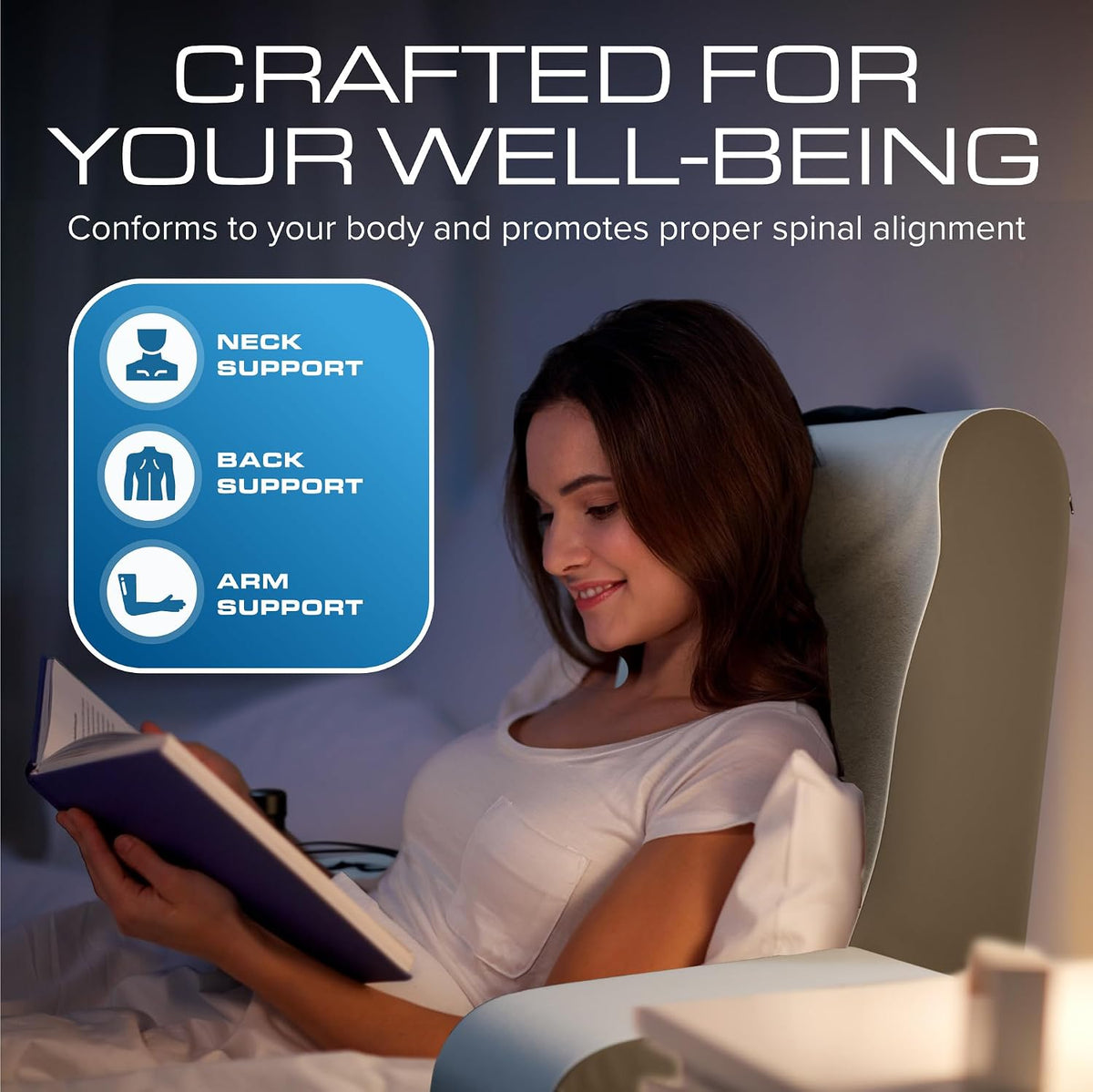 Kölbs Reading Pillow, Full Support Comfort Solid Foam, Back Cushion for Bed Sitting Up TV Book Gaming - Back Support Backrest Use on Mattress or Sofa (Grey/White, Tall)