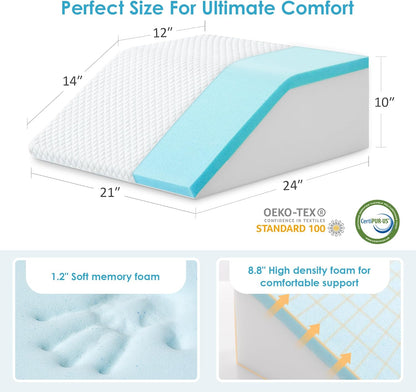 Cozymaker 10" Leg Elevation Pillows for Swelling, Cooling Gel Memory Foam Wedge Pillows for After Surgery, Sciatica Back Knee Hip Ankles Pain Relief, Leg Pillows for Sleeping