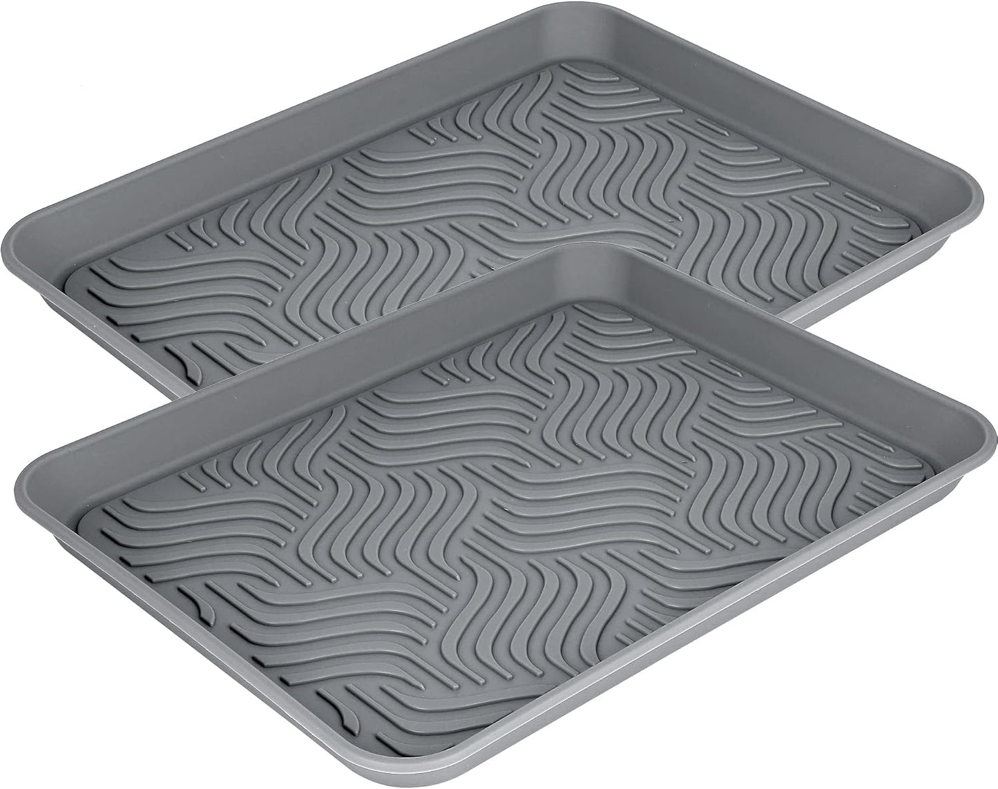 Boot Tray for Entryway Indoor, Heavy Duty Shoe Mat 2 Packs, 16.8"x12.8" Waterproof Shoe Tray with Raised Edge, Outdoor Multi-Purpose Tray for Boots, Garden, Pets (Grey)
