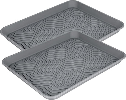 Boot Tray for Entryway Indoor, Heavy Duty Shoe Mat 2 Packs, 16.8"x12.8" Waterproof Shoe Tray with Raised Edge, Outdoor Multi-Purpose Tray for Boots, Garden, Pets (Grey)