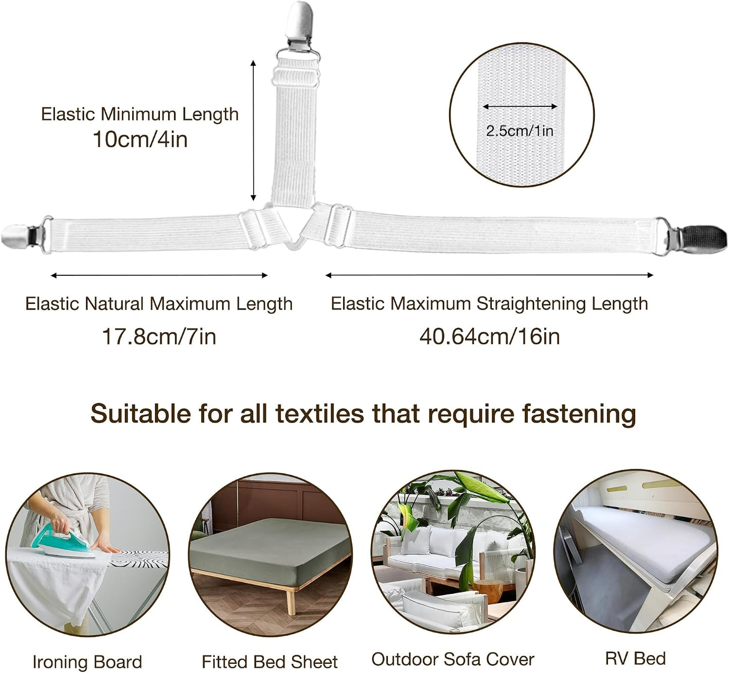 JELLYMONI Bed Sheet Straps, Adjustable Elastic Fasteners with Metal Clips, Fitted Bed Sheet Holders for Bed, Mattress Cover, Fitted Bed Sheets, Sofa Cushion