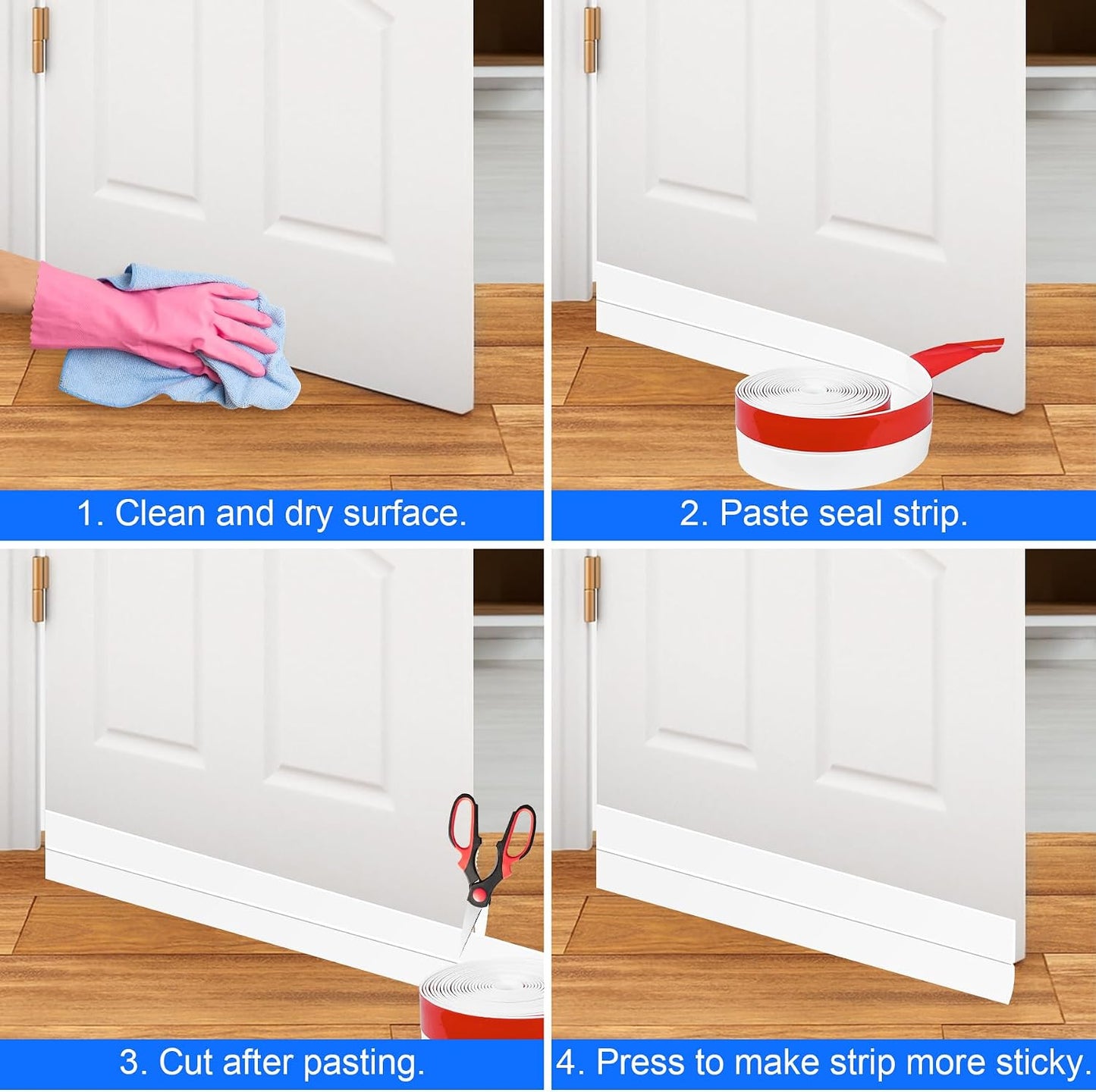 ToLanbbt Weather Stripping Silicone Door Seal Strip 2 in x 10 ft Door Draft Stopper Self Adhesive Tape, Side & Bottom Gaps Insulation Seal for Glass Shower Sliding Window, Black