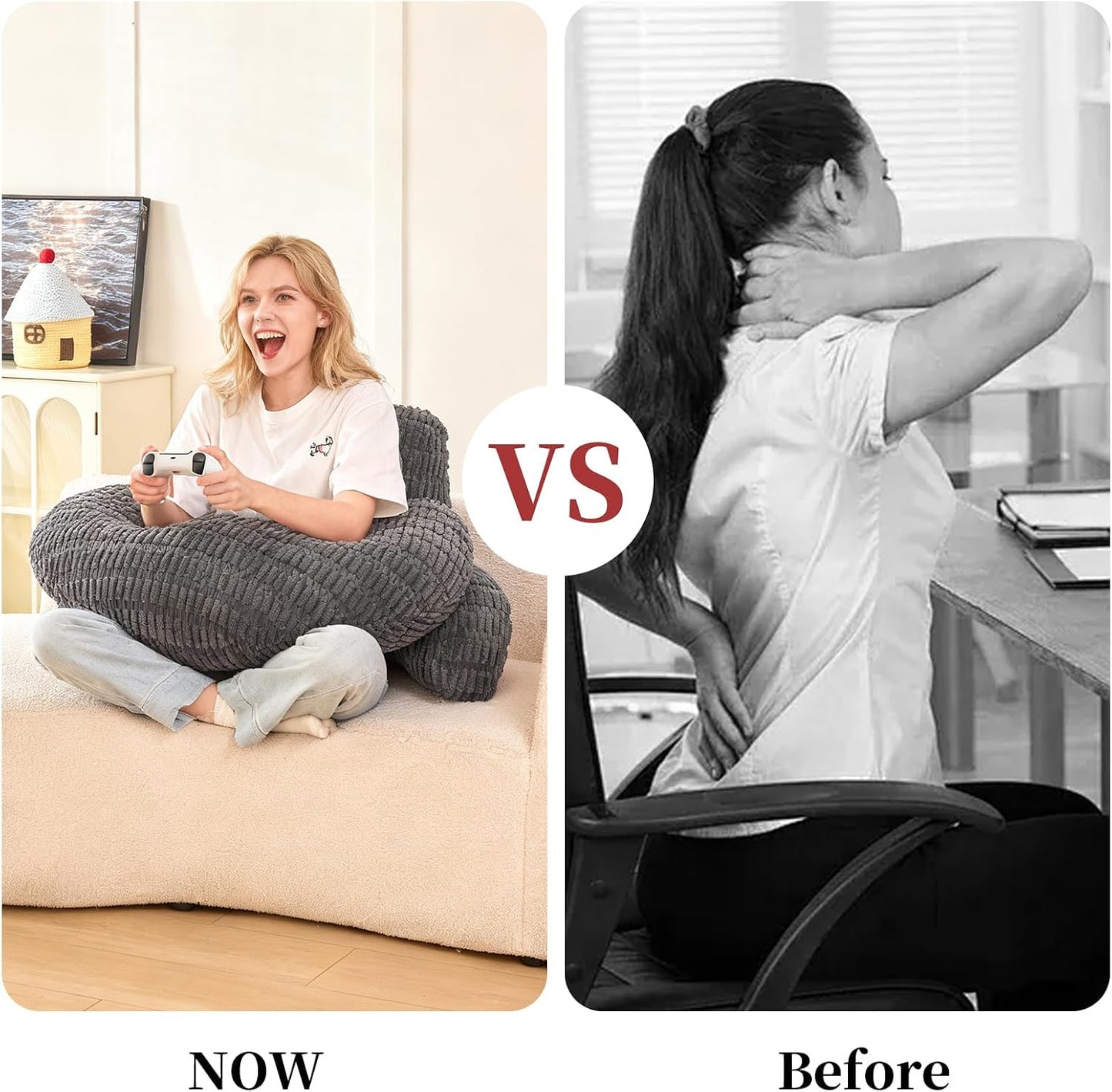 Reading Pillow with Arms for Sitting in Bed,Backrest,White Flannel,M | 17" Backrest Supports Back for College Students,Elbows & Forearms for Dorm Reading,Gaming,Watching TV