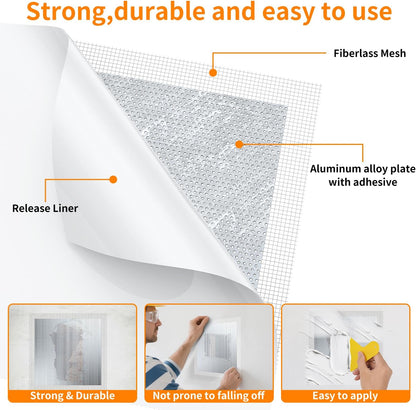 Wall Repair Patch Kit, 15 Pieces Aluminum Self-Adhesive Mesh Repair Patches for Drywall, Multiple Large Small Sizes 2/4/6/8 Inch Drywall Hole Repair Kit, Permanently Repairs Damaged Walls and Ceilings
