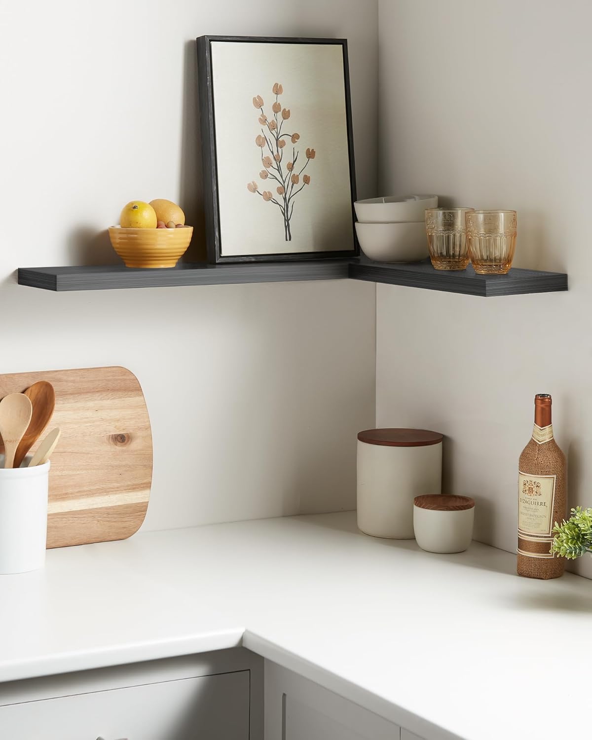 BAYKA Rustic Brown Floating Shelves 22.5in, Set of 2, Wall Mount Wood Shelf | Easy Install, 22lbs Max Load, Hidden Bracket, for Bathroom Bedroom Living Room or Kitchen, Hanging Shelf Book Decor Storage