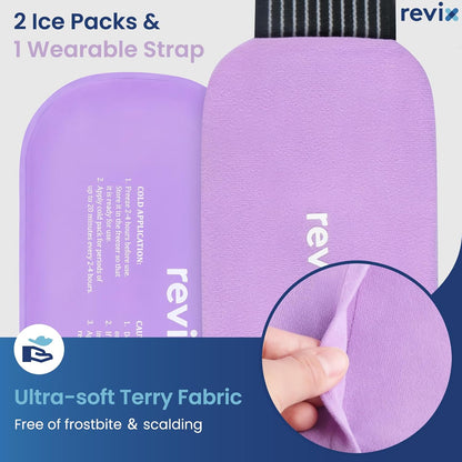 REVIX Ice Pack for Injuries Reusable, 2-Pack Hot & Cold Gel Wrap with Strap