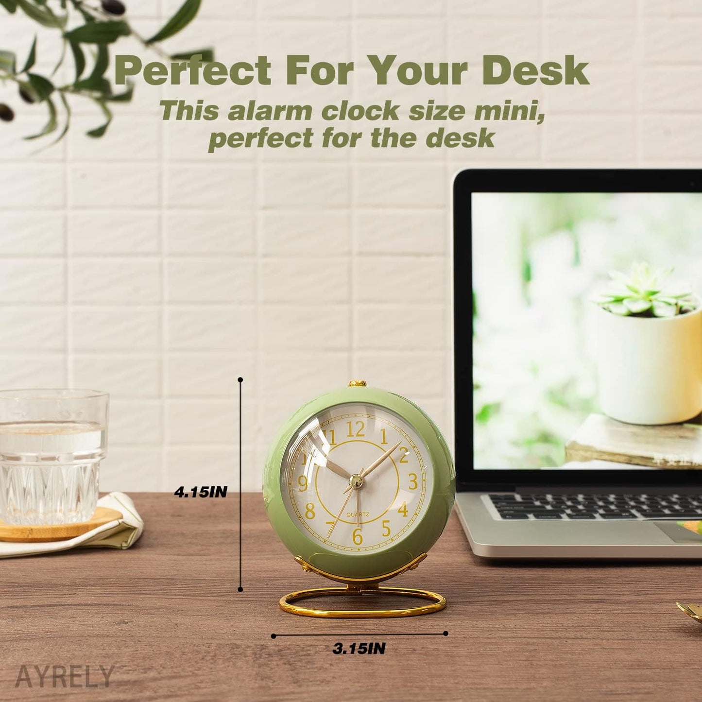 AYRELY® Battery Operated Analog Desk Alarm Clock with Light, Table Clock | Retro Aesthetic Clock with Silent Non-Ticking Movement for Bedside, Bedroom, Kitchen, Office, Travel & Kids' Room(Light Pink)