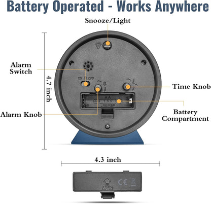 4.5 Inch Small Desk Clock Battery Analog Alarm Clock for Bedroom, Black