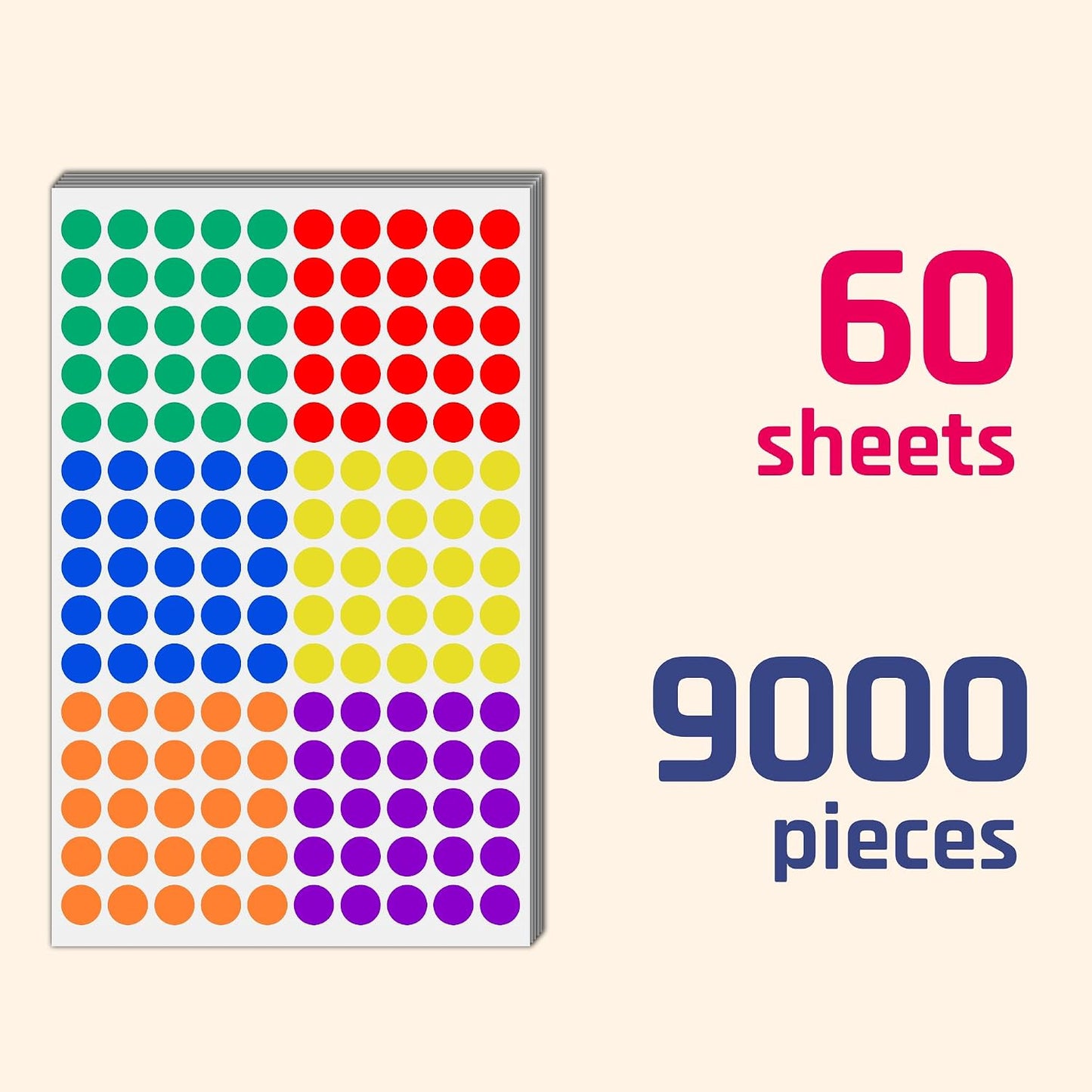 3000 Pieces, 1/2" - Colored Dot Stickers, Round Labels - 6 Colors
