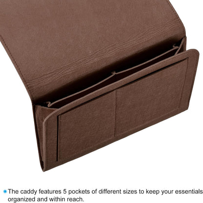 PATIKIL 11in Bedside Caddy, Bed Caddy Bedside Organizer Hanging Soft Felt 5 Pockets Bed Pockets Bedside Storage Organizer Remote Control Holder for Bedroom Phones Glasses, Green