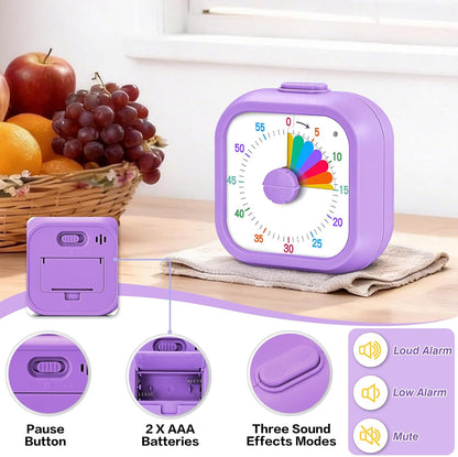 Mwellewm Visual Timer for Kids, 60 Minute Time Digital Pomodoro Timer Countdown with Silent Pause Function for Classroom Kitchen Study Cooking Meetings ADHD Rainbow Pattern(Blue)