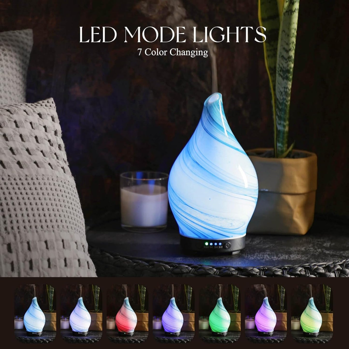 Porseme Oil Diffuser 3D Glass Aromatherapy Ultrasonic Humidifier, Air Refresh Auto Shut-Off, Timer Setting, BPA Free for Home Hotel Yoga Leisure SPA Gift 150ml Last 6H - Colors B