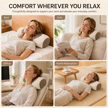 Buckwheat Neck Roll Pillow, Adjustable Cervical Pillow for Neck Pain Relief | natural hull fill, customizable loft, firm support, side and back sleepers, washable cover, lower back use
