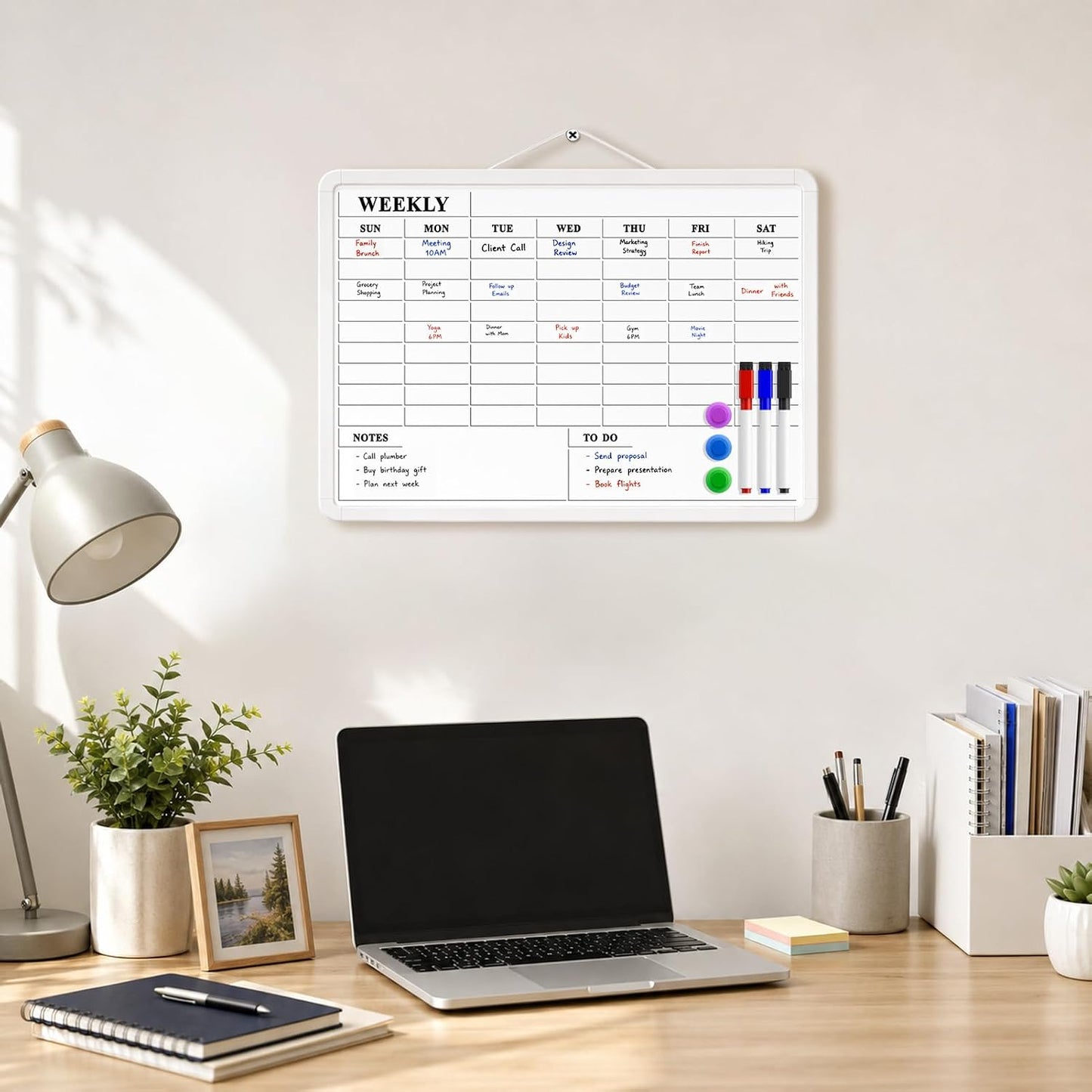 MaxGear Weekly Dry Erase Calendar Board, 11" x 17" Magnetic Whiteboard | Double-Sided Wall Planner: Weekly Calendar on One Side, Blank Whiteboard on The Other, Includes 3 Color Markers and Magnets