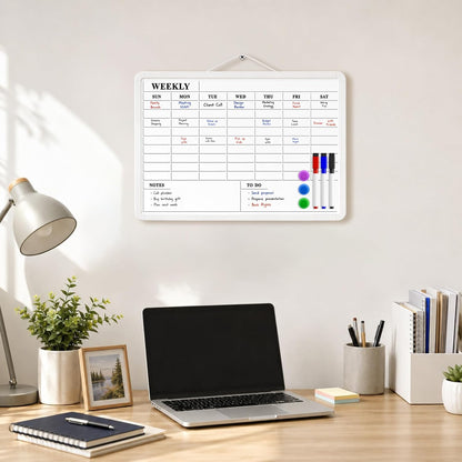 MaxGear Weekly Dry Erase Calendar Board, 11" x 17" Magnetic Whiteboard | Double-Sided Wall Planner: Weekly Calendar on One Side, Blank Whiteboard on The Other, Includes 3 Color Markers and Magnets