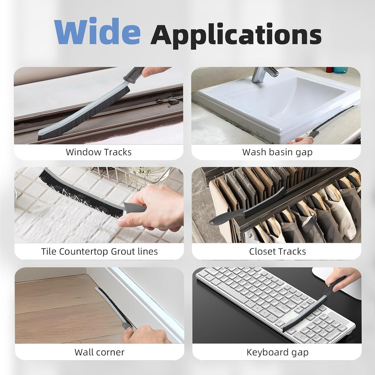 FOOGWEE Hard Bristle Crevice Cleaning Brush - Cleaning Tools for Household Use, Multifunctional Gap Cleaning Supplies for Kitchen, Bathroom, Toilet, Window, Vehicle, Faucets, Grout, Home (Black)