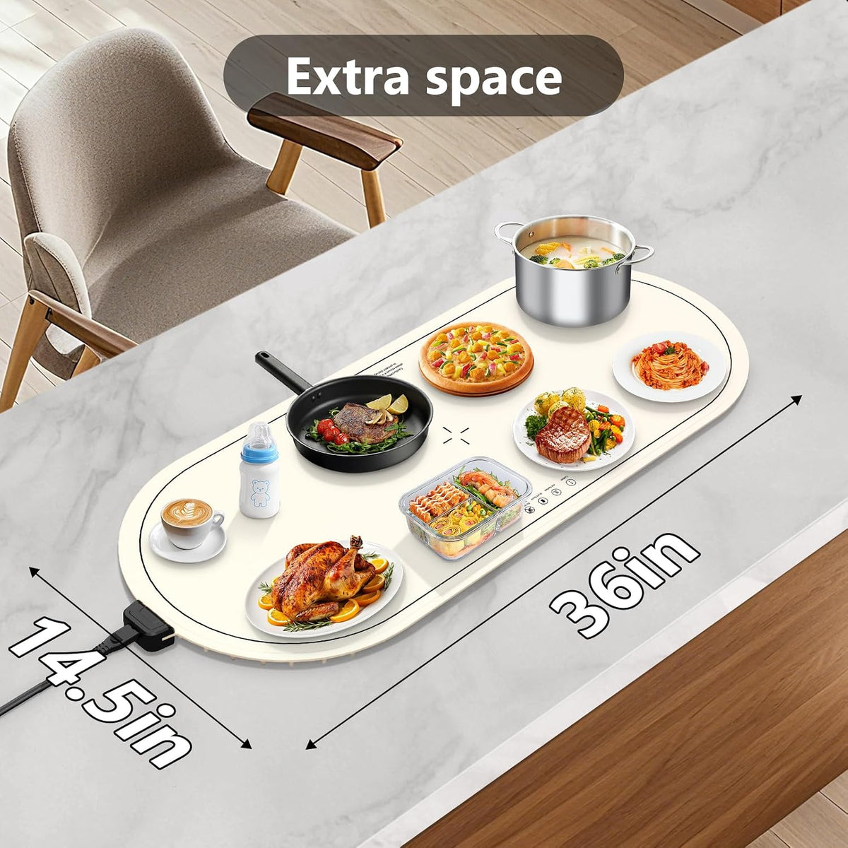 seenlast Warming Mat for Food with Adjustable Temperature Timer,10S Fast Heating Silicone Food Warmers for Parties Buffet and Home Daily,Food Warming Mat with Insulating Pad Raised Feet Protects Table