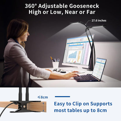 iZELL LED Desk Lamp for Home Office with Clamp [77 LEDs Light 3 Color Modes & 10 Brightness Levels] Flexible Gooseneck Book Lights, Easy Clip on Reading Headboard