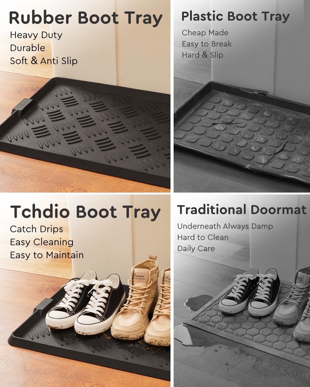 tchdio 2 Pack Rubber Boot Set, Non Slip Shoe Tray for Entryway, Multipurpose Boot Mat Tray, Durable Entryway Mud Mat for Front Door, 16x27.5 Inches