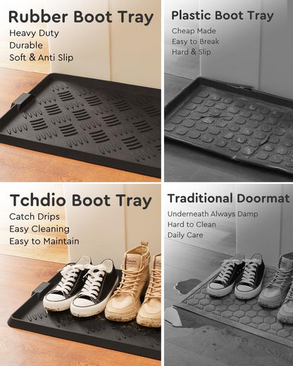 tchdio 2 Pack Rubber Boot Set, Non Slip Shoe Tray for Entryway, Multipurpose Boot Mat Tray, Durable Entryway Mud Mat for Front Door, 16x27.5 Inches