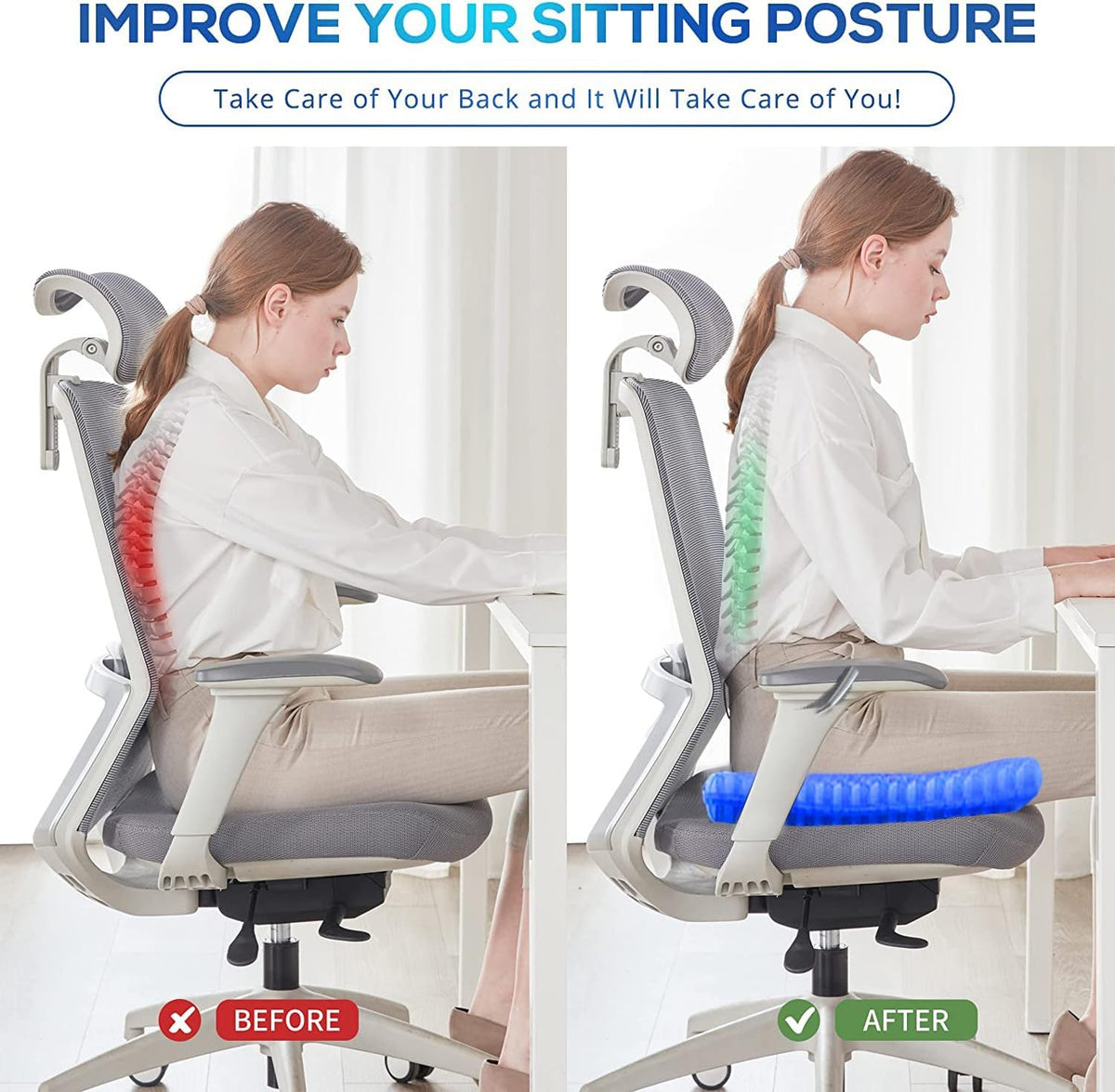 Gel Seat Cushion for Long Sitting Pressure Relief(Super Large&Thick) -Wheelchair Cushion for Pressure Sores - Coccyx,Sciatica & Tailbone Pain Relief Cushion- Non-Slip Butt Pillow for Office, Home, Car