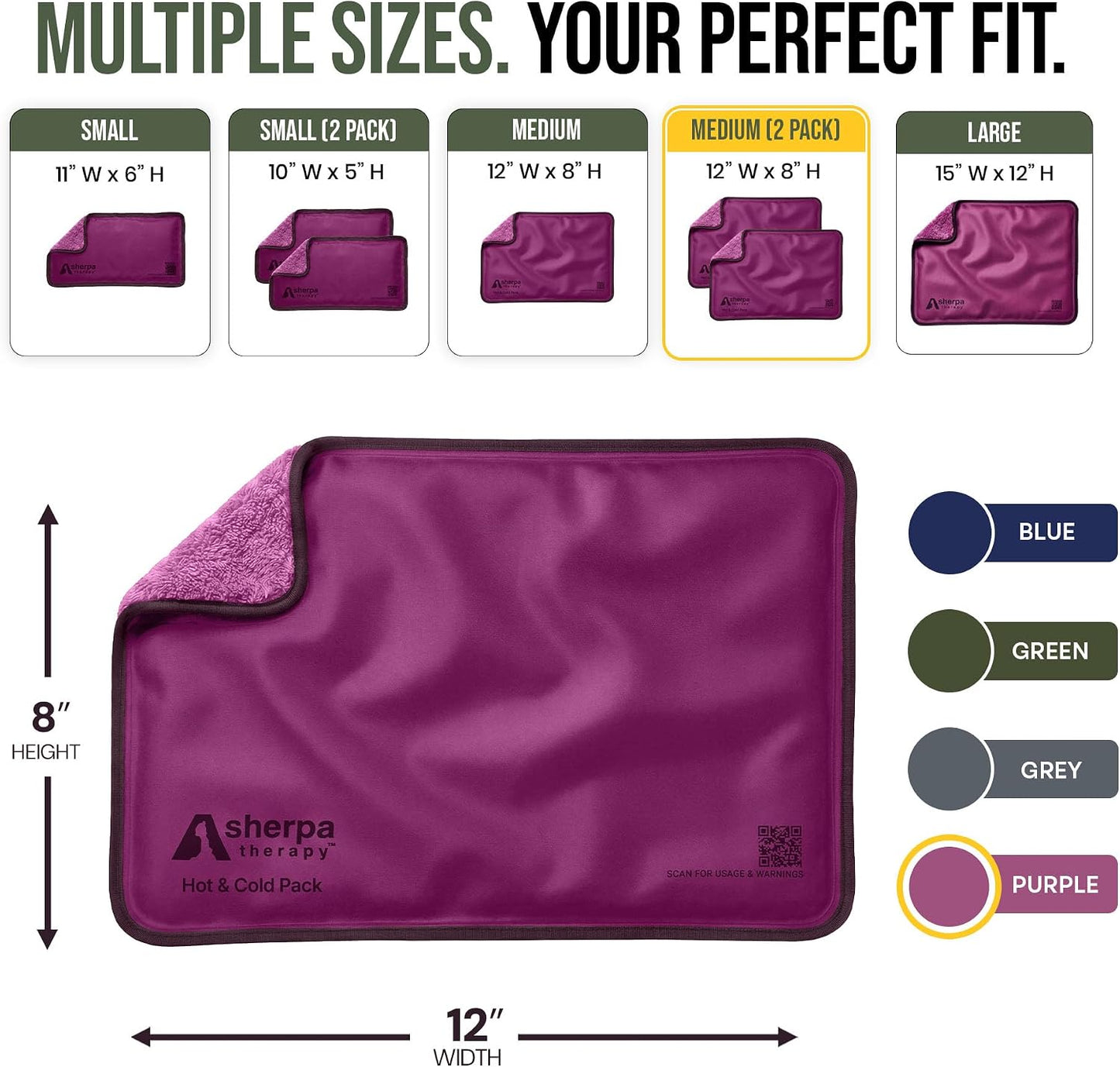 Medium Flexible Gel Ice Packs Reusable - Hot and Cold Soft Ice Packs for Injuries Reusable for Ankle, Arm, Foot, Leg, Back Pain Relief - 8" x 12" - Purple