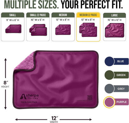 Medium Flexible Gel Ice Packs Reusable - Hot and Cold Soft Ice Packs for Injuries Reusable for Ankle, Arm, Foot, Leg, Back Pain Relief - 8" x 12" - Purple