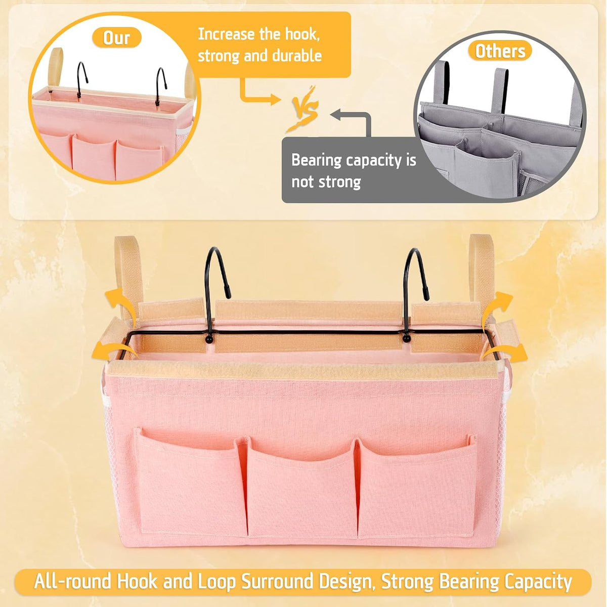 Lilithye Bedside Caddy, Bedside Storage Bag Hanging Organizer for Bunk Bed