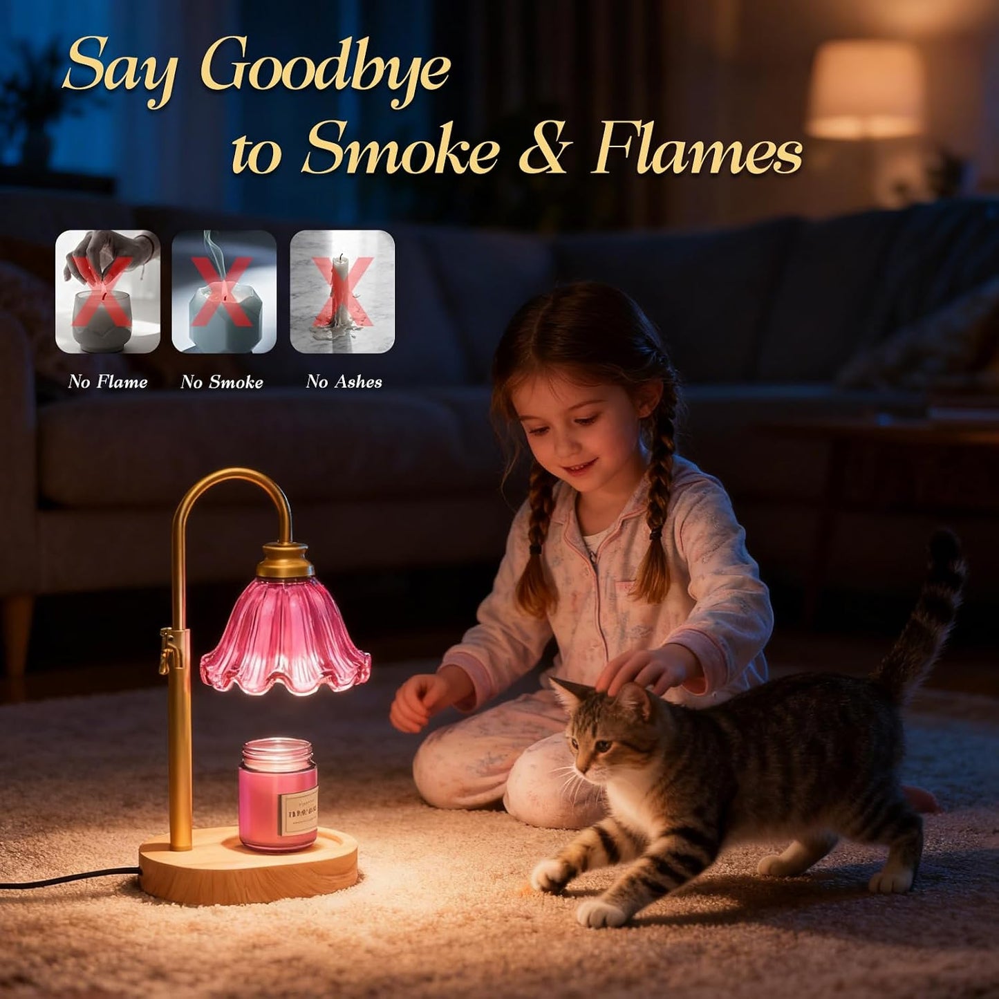 Flower Candle Warmer Lamp,Adjustable Timer & Dimmer(Green) | Adjustable height fits jars. Timer & dimmer safe melt. 2 bulbs & heat-proof base. Perfect for bedroom, office, or gifting.