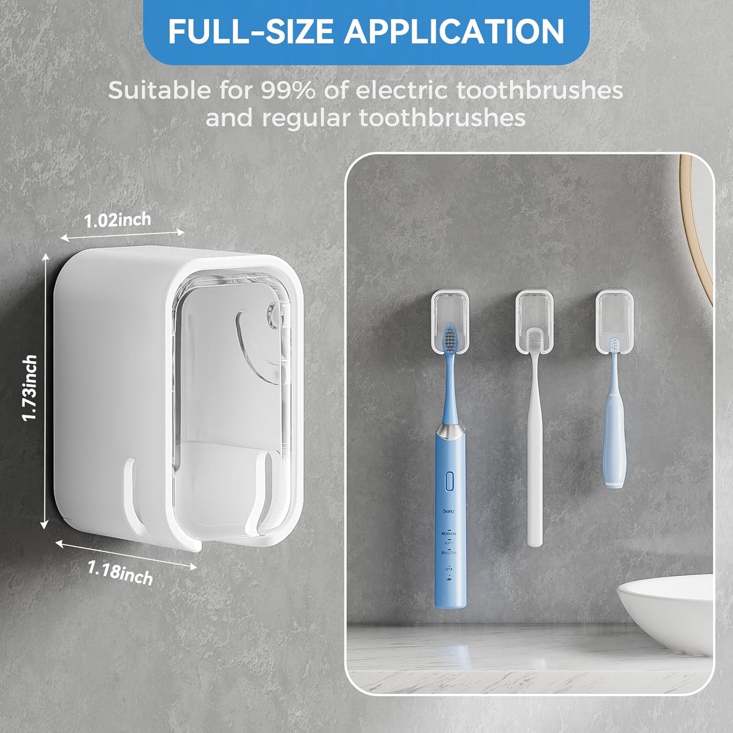 MOPMS Single Slot Toothbrush Holders Wall Mounted with Cover for Bathrooms | 2PCS Toothbrush Cover for Shower, Single Toothbrush Dispenser Storage Organizer for Family & Travel
